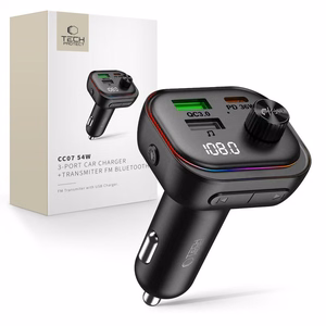 Tech-Protect CC07 3 prievadų PD 54W automobilinis įkroviklis + Bluetooth FM siųstuvas - juodas
