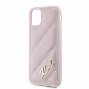 Karl Lagerfeld Diagonal Quilted Script dėklas telefonui iPhone 11 / Xr - rožinis