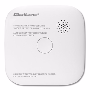 Qoltec 52579 Belaidis dūmų detektorius su baterija | Tuya | Wi-Fi | jutiklio tarnavimo laikas 10 metų | signalizacija 85dB | LED