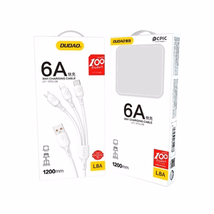 USB kabelis Dudao L8A-3in1 USB-A to USB-C/MicroUSB/Lightning 6A 1.2m baltas
