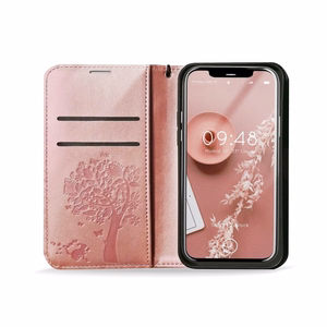 MEZZO knygos tipo dėklas telefonui XIAOMI Redmi Note 10 Pro su medžiu, rožinio aukso spalvos