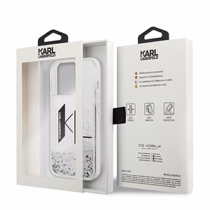Karl Lagerfeld Liquid Glitter Big KL dėklas telefonui iPhone 14 Pro - sidabrinis