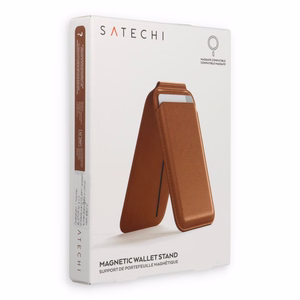 Odinis piniginė su stovu, suderinama su MagSafe Satechi Vegan Leather Wallet Stand ruda