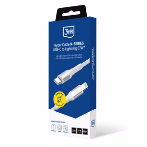 3mk Hyper Cable N-SERIES USB-C / Lightning 1m PD 3.0 9V / 3A 27W - baltas