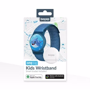 Beeep OneTag paieškos žymeklis su vaikiška apyranke ir Velcro užsegimu „Dolphin“, Apple Find My / Android