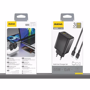Dudao A29C 65W GaN sieninis įkroviklis + USB-C kabelis - juodas