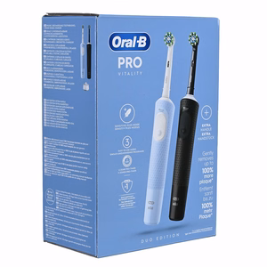 Oral-B Vitality Pro Duo – rechargeable electric toothbrush, 2 brush heads, 3 cleaning modes, black/blue/white