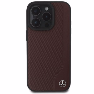 Mercedes MB MagSafe dėklas iPhone 16 Pro iš odos, imitacijos medžio - Raudonas
