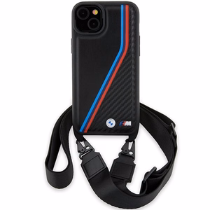 BMW M Edition anglies trispalvės linijos ir dirželis dėklas telefonui iPhone 15 / 14 / 13 - juodas