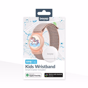 Beeep OneTag paieškos žymeklis su vaikiška apyranke ir Velcro užsegimu „Unicorn“, Apple Find My / Android