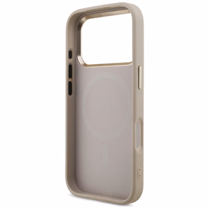 Чехол Guess PU Leather 4G Strass Triangle Logo Gold Frame MagSafe для Apple iPhone 18 Pro, розовый