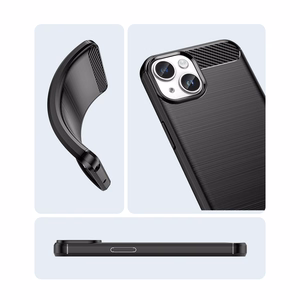 Carbon dėklas iPhone 14 Plus lankstus gelinis galinis dangtelis mėlynas