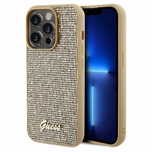 Guess Disco Metal Script dėklas telefonui iPhone 14 Pro - auksinis