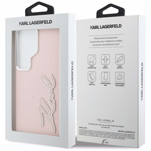 Karl Lagerfeld Grained Signature Metal Resin Logo Чехол для Samsung Galaxy S26 Ultra - розовый