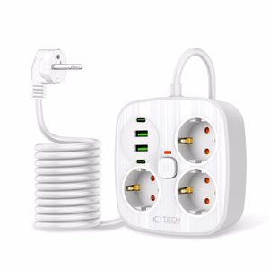 Удлинитель Tech-Protect PCS3X4 3 розетки 2xUSB-A 2xUSB-C 200 см - белый