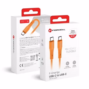 USB kabelis Forcell (C344) "USB-C (Type-C) to USB-C (Type-C)" (3A 60W 1m) oranžinis