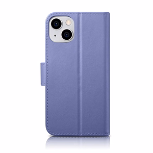 iCarer Piniginės dėklas 2in1 viršelis iPhone 14 Plus Anti-RFID odinis atverčiamas dėklas šviesiai violetinis (WMI14220727-LP)