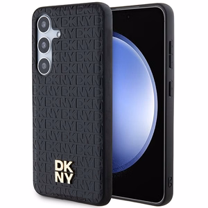 DKNY odinis rašto su metaliniu logotipu magnetinis dėklas telefonui Samsung Galaxy S24+ – juodas