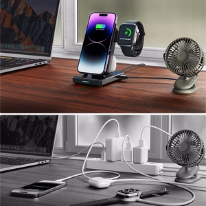 Joyroom JR-WQS02 зарядная станция Lightning 4 в 1 (телефон AirPods Watch USB) - чёрный
