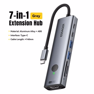 Adapteris Essager 7 in 1 pilkas (In: Type-C)