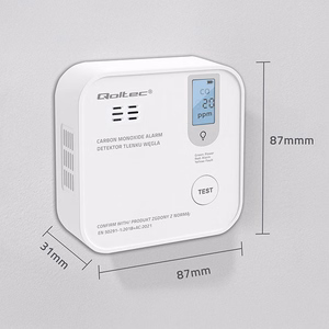 Qoltec 52577 Belaidis anglies monoksido (CO) jutiklis su baterija | jutiklio tarnavimo laikas 10 metų | signalizacija 85dB | LED