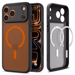 Spigen Ultra Hybrid MagSafe deklas, skirtas iPhone 17 Pro - Juodas ir oranzinis