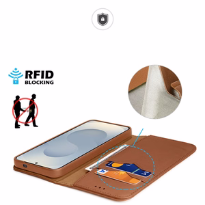 Чехол Dux Ducis Hivo для Samsung Galaxy S25 Edge с откидной крышкой и RFID-защитой - коричневый