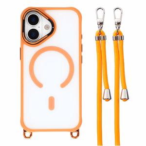 Hurtel dėklas su reguliuojamu dirželiu per petį ir „MagSafe“ kameros žiedo stovu, skirtas „iPhone 17“ – oranžinis
