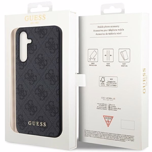 Guess GUHCS23FEG4GFGR S23 FE S711 pilkas/pilkas kietas dėklas 4G metalinis auksinis logotipas