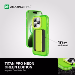 Amazing Thing Titan Pro Neon Mag piniginės dėklas 10FT IP156.7PTWGN Iphone 15 Pro Max žalia su stovu