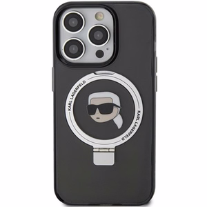 Karl Lagerfeld KLHMP15XHMRSKHK iPhone 15 Pro Max 6.7" juodas kietas dėklas su stovu Karl Head MagSafe