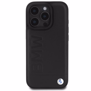 BMW Leather Hot Stamp MagSafe dėklas iPhone 16 Pro - juodas
