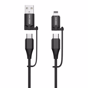 KAKU Kabelis KSC-654 Tuojie 4 in 1 - USB + Type C į Type C + Lightning - 1,2 metrai juodas
