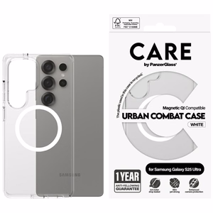 CARE by PanzerGlass Flagship Urban Combat White QI dėklas telefonui Samsung Galaxy S25 Ultra - permatomas