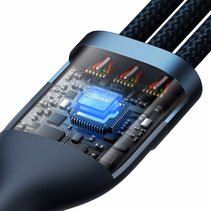Baseus kabelis Flash Series II 3 in 1 - USB į Type C, Lightning, Micro USB - 66W 6A 1,2 metro (CASS040003) mėlynas