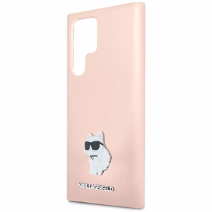 Karl Lagerfeld silikoninis Choupette metalinis smeigtukas dėklas telefonui Samsung Galaxy S23 Ultra - rožinis