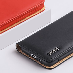 Dux Ducis Hivo odinis atverčiamas dėklas natūralios odos piniginė kortelėms ir dokumentams Samsung Galaxy S22 + (S22 Plus) mėlynas