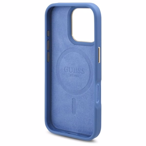 Guess 4G Logo Plate MagSafe iPhone 16 Pro Max dėklas - Blue