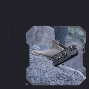 Nillkin CamShield Armor Pro dėklas iPhone 14 Plus dėklas šarvuotas dėklas su kameros apsauga ir žiediniu stovu juodas