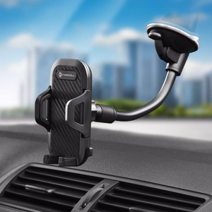 Automobilinis universalus telefono laikiklis Forcell (17cm) Long arm tvirtinamas ant prietaisų skydelio, juodas