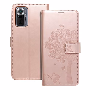 MEZZO knygos tipo dėklas telefonui XIAOMI Redmi Note 10 Pro su medžiu, rožinio aukso spalvos