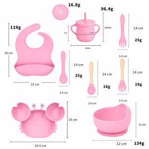 Children's silicone tableware set Reach Crab-9, pink