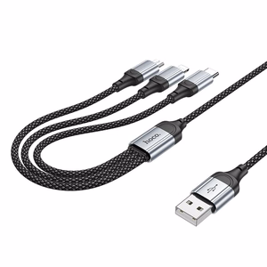 Cable 3in1 USB A to Lightning / Micro USB / USB C Hoco 2,4A 1 m X102 black