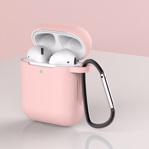Чехол для AirPods 2 / AirPods 1 силиконовый мягкий для наушников + брелок карабин розовый (case D)