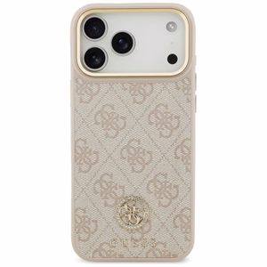 Guess 4G Strass Logo & Big Strap Metal Buttons Magnetinis dėklas telefonui iPhone 17 Pro Max - rožinė