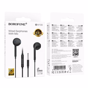 Borofone BM100 Fuente ausinės su mikrofonu, juodos