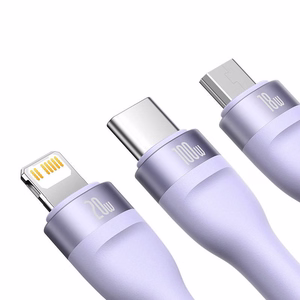 Кабель USB 3 в 1 Baseus Flash Series 2, USB-C + Micro USB + Lightning, 100W, 1.5m, фиолетовый