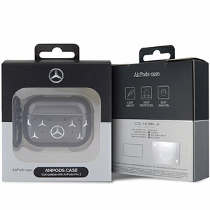 Mercedes MEAP28DPMGS AirPods Pro 2 (2022/2023) dėklas su didelio žvaigždės rašto dizainu, juodas