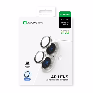 AmazingThing AR Aluminum 2 Lens Glass с рамкой для камеры для iPhone 16 / 16 Plus - синий