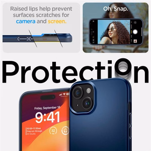 Spigen Thin Fit dėklas telefonui iPhone 15 Plus - mėlynas